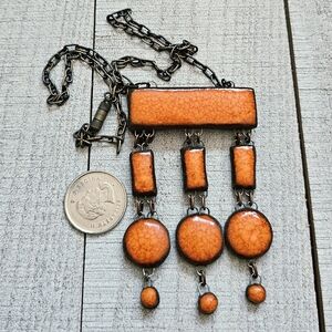 Vintage Handmade Clay Necklace. Orange Necklace. Pendant Necklace.
